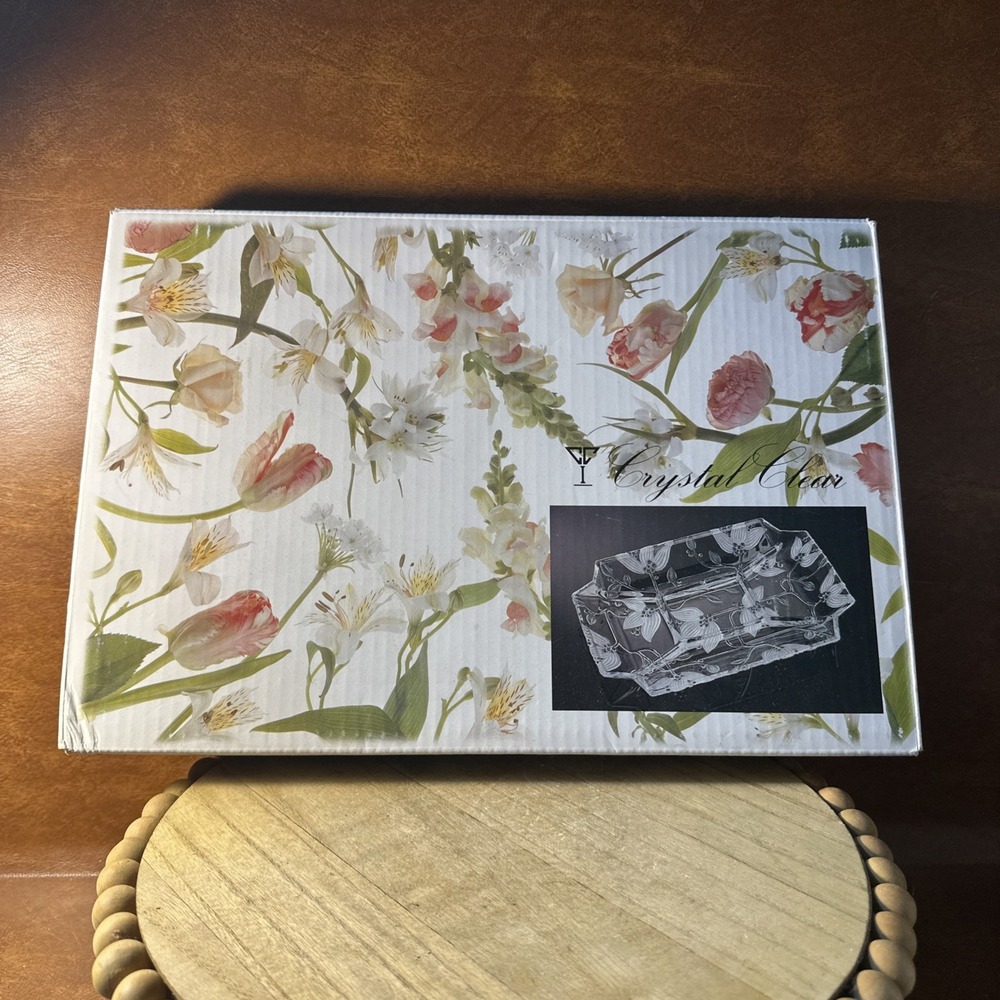 Vtg-Crystal Clear Studios Japan-15.5" -10.5" Divided Platter in Original Box